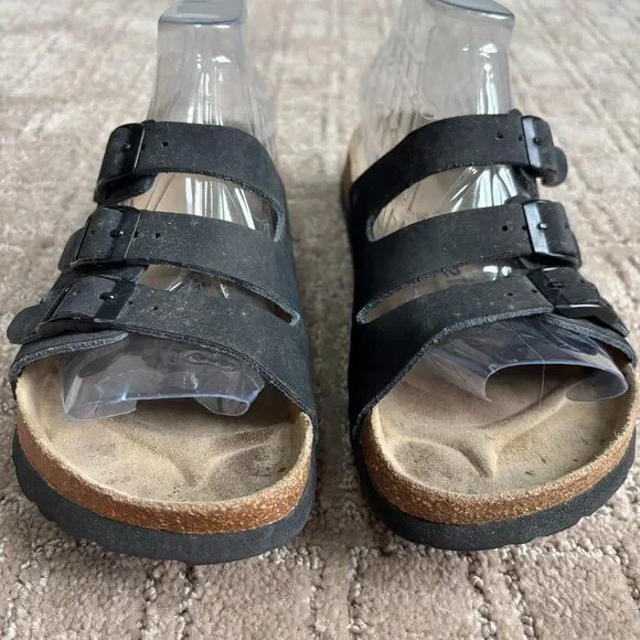 Betula Birkenstock Triple Strap Buckle Sandal Womens 5 Black Slip On Casual Boho - Picture 4 of 8